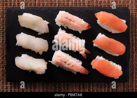 Japanisches Sushi essen Auswahl der Ansicht von oben flach Stockfoto