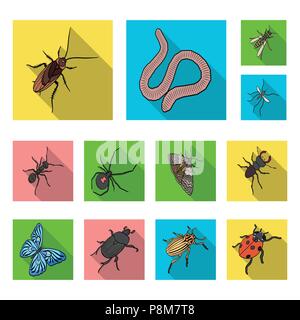 Verschiedene Arten von Insekten flachbild Symbole im Set Sammlung für Design. Insekt gliederfüßers Vektor isometrische Symbol lieferbar Abbildung. Stock Vektor