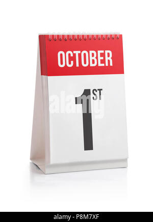 Oktober Monat Tage Kalender, ersten Tag isoliert auf weißem Stockfoto