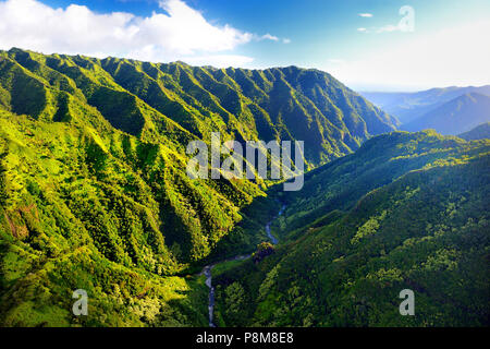 Beeindruckende Luftaufnahme von spektakulären Dschungel, Kauai, Hawaii Stockfoto