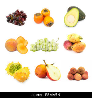Mix aus frischen, rohen Früchte auf weißem Hintergrund Stockfoto