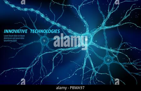 Menschliche neuron Low Poly Anatomie Konzept. Künstliche neuronale Netzwerk Technik Wissenschaft Medizin cloud computing. AI 3D abstract Biologie System. Polygonale Stock Vektor