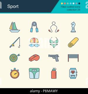 Sport Icons. Gefüllte Kontur Design Collection 28. Für die Präsentation, Grafik Design, Mobile, Web Design, Infografiken. Vector Illustration. Stock Vektor