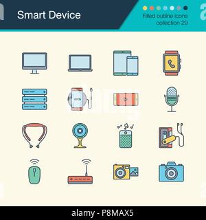 Smart Device Icons. Gefüllte Kontur Design Collection 29. Für die Präsentation, Grafik Design, Mobile, Web Design, Infografiken. Vektor illust Stock Vektor