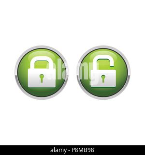 3D-Vorhängeschloss Sicherheit Grüne Taste Vektor Symbol Grafik Logo Design Stock Vektor