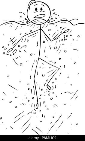 Cartoon von Mann Schwimmen tun Doggy Paddel oder Ertrinken in Wasser Stock Vektor