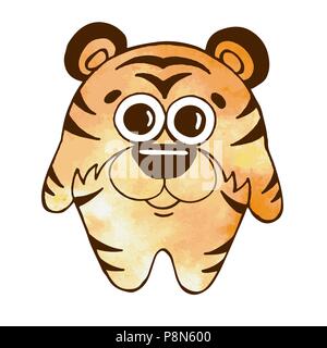 Cute cartoon Tiger auf weißem Hintergrund. Vector Illustration in Skizze Stil. Stilisierte Aquarell. EPS 10. Stock Vektor