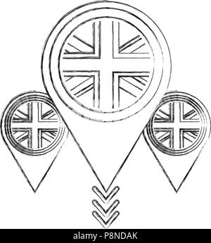 Stifte Standorte mit Flagge Großbritannien Symbol Vektor illustration Design Stock Vektor