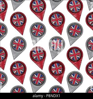 Stifte Standorte mit Flagge Großbritannien pattern Vector Illustration Design Stock Vektor