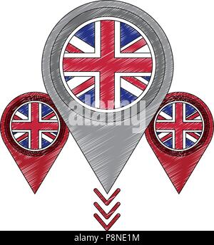 Stifte Standorte mit Flagge Großbritannien Symbol Vektor illustration Design Stock Vektor