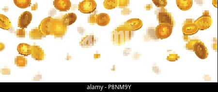 Vektor Illustration realistisch fallenden Goldmünzen. Regen von Geld. Goldene Medaille. Auf weissem Hintergrund. EPS 10. Stock Vektor
