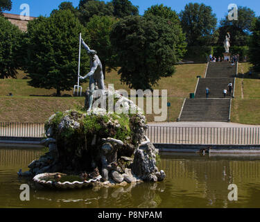 Der Brunnen von Neptun in die Boboli Gärten. Stockfoto