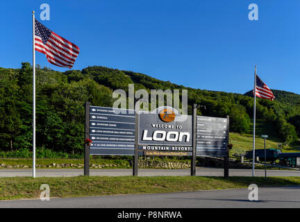 Zu Loon Mountain Resort Zeichen, Lincoln, New Hampshire Willkommen Stockfoto