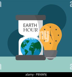 Earth Hour Glas Planeten Welt Glühlampe Uhr Vector Illustration Stock Vektor