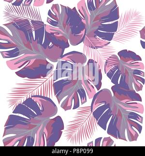 Vector Illustration von Ultra Violet Palmblättern nahtlose Hintergrund. Stock Vektor