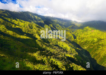 Beeindruckende Luftaufnahme von spektakulären Dschungel, Kauai, Hawaii Stockfoto