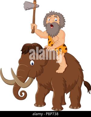 Caveman reiten ein Mammut Stock Vektor