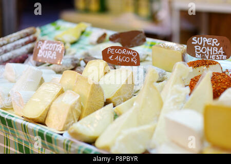 Große Auswahl an Käse auf typisch italienische Bauernmarkt Stockfoto