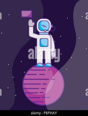 Platz Galaxie kosmische Karte Astronaut holding Flagge auf dem Planeten Vektor illustration Stock Vektor