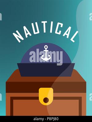 Nautical Maritime design Schatztruhe navy hat Anker Vector Illustration Stock Vektor