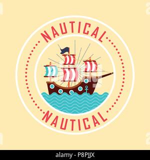 Nautical Maritime design Aufkleber Ozean Piratenschiff Vector Illustration Stock Vektor