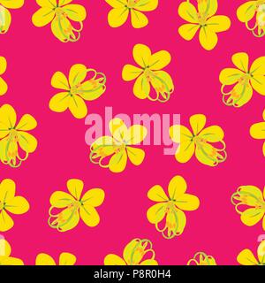 Cassia Fistula - Goldene Dusche Blumen auf Rosa Hintergrund. Vector Illustration Stock Vektor