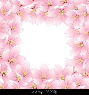 Prunus serrulata - Cherry Blossom, Sakura Grenze isoliert auf weißem Hintergrund. Vector Illustration. Stock Vektor