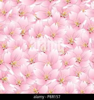 Prunus serrulata - Cherry Blossom, Sakura nahtlose Hintergrund. Vector Illustration. Stock Vektor