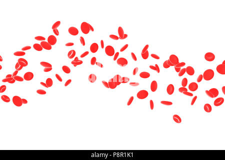 Rote Blutzellen auf weißem Hintergrund. Beschneidungspfad gehören. 3D-Rendering Stockfoto