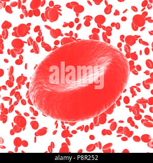 Rote Blutzellen auf weißem Hintergrund. Beschneidungspfad gehören. 3D-Rendering Stockfoto