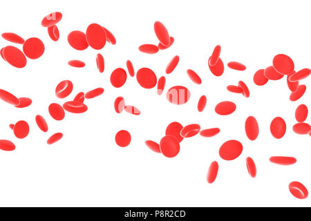 Rote Blutzellen auf weißem Hintergrund. Beschneidungspfad gehören. 3D-Rendering Stockfoto
