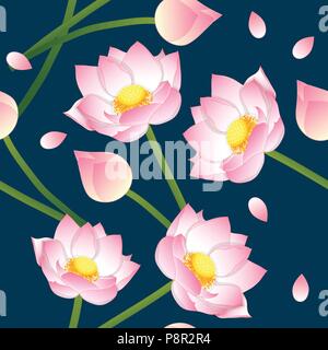 Rosa indischer Lotus auf Indigo blauen Hintergrund. Vector Illustration. Stock Vektor