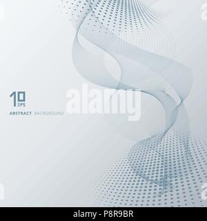 Abstrakte glatten blauen Linien Wellen mit halftone Elemente mit kopieren. Vector Illustration Stock Vektor