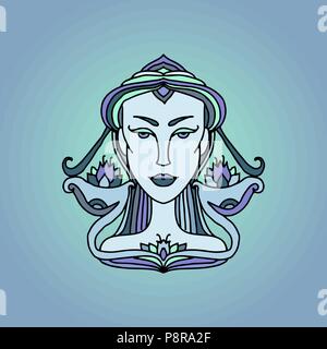 Libra Girl portrait. Sternzeichen. Doodle Vector Illustration. Stock Vektor