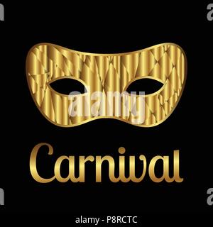 Gerne brasilianische Karneval Tag. golden Karneval Maske und Typografie auf schwarzem Hintergrund. Für web design und Application Interface, auch nützlich für infog Stock Vektor