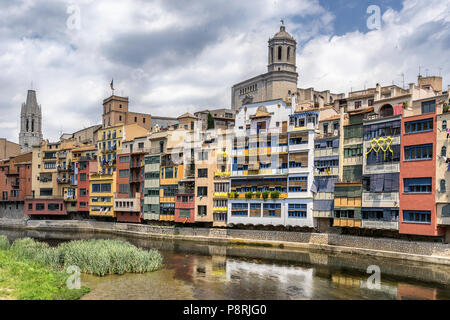 Das jüdische Viertel am Fluss Onyar Girona Spanien Stockfoto