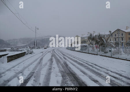 Promenade Teignmouth Devon, Großbritannien 2018 Schnee Szene Stockfoto