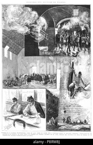 10 1887-01-22, La Ilustración Española y Americana, Incendio del Alcazar de Toledo, Collage, Comba, Rico Stockfoto