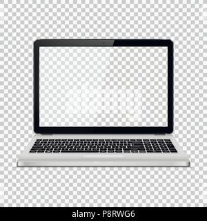 Moderne glänzend Laptop mit transparenten Bildschirm auf transparentem Hintergrund isoliert. Vector Illustration. Stock Vektor