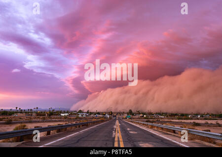 Haboob-Staubsturm und Schelfwolke bei Sonnenuntergang, als es sich Yuma, Arizona, USA, nähert Stockfoto