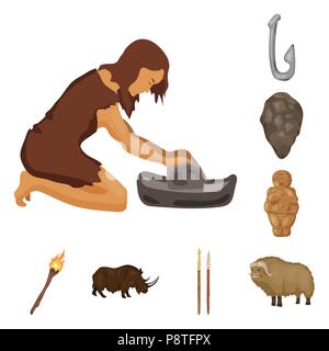 Das Leben in der Steinzeit cartoon Symbole im Set Sammlung für Design. Alten Leute vektor Symbol lieferbar Abbildung. Stock Vektor