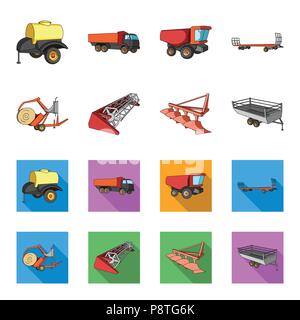 Pflug, Mähdrescher Dreschmaschine, Anhänger und andere landwirtschaftliche Geräte. Landwirtschaftliche Maschinen ein Sammlung Icons im Cartoon, flacher Stil vektor Symbol lieferbar Stock Vektor