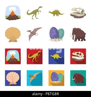 Prähistorische shell, Dinosaurier Eier, pterodactylus, Mammut. Dinosaurier und prähistorischen Periode set Sammlung Icons im Cartoon, flacher Stil vektor Symbol lieferbar Stock Vektor