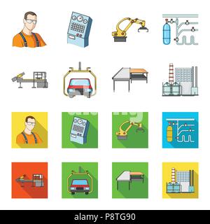 Automobilindustrie und andere Symbol im Cartoon, flacher Stil. Neue Technologien Symbole in der Sammlung. Stock Vektor