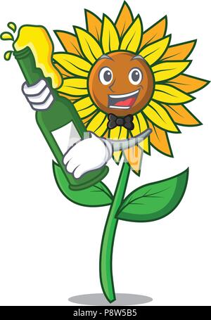 Mit bier Sonnenblume Maskottchen Cartoon Stil Stock Vektor