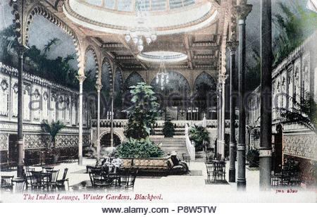 Die indische Lounge, Winter Gärten, Blackpool England, Alte Ansichtskarte von 1904 Stockfoto