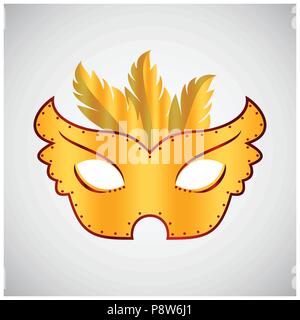 Gerne brasilianische Karneval Tag. golden Karneval Maske und Federn mit roten Strich und Designelemente auf weißem Hintergrund. Für web design und applicatio Stock Vektor