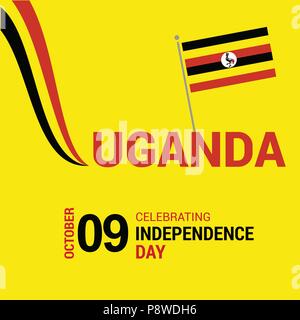 Vektor 9. Oktober Uganda Independence Day. Schwarz Rot und Gelb Uganda Flagge Linien mit Typografie Feier Karte. Abbildung. Für web design und Stock Vektor