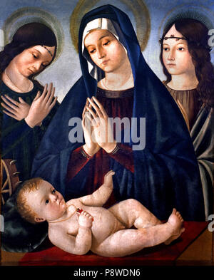 Madonna adorante il Bambino tra Santa Caterina e Santa Dorotea - St. Katharina und St. Dorothy mit St. Katharina und St. Dorothy von Antonello da Messina, (Antonio di Giovanni de Antonio 1430 - 1479) war ein sizilianischer Maler des 15. Jahrhunderts, Italien, Italienisch. Stockfoto