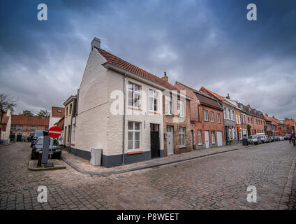 Ecke von Vintage House in Brügge. Historische Reisen vor Ort Stockfoto